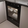 Modern Kitchen Interior Dishwasher With Clean Plates And Stainless Cabinets 3d model