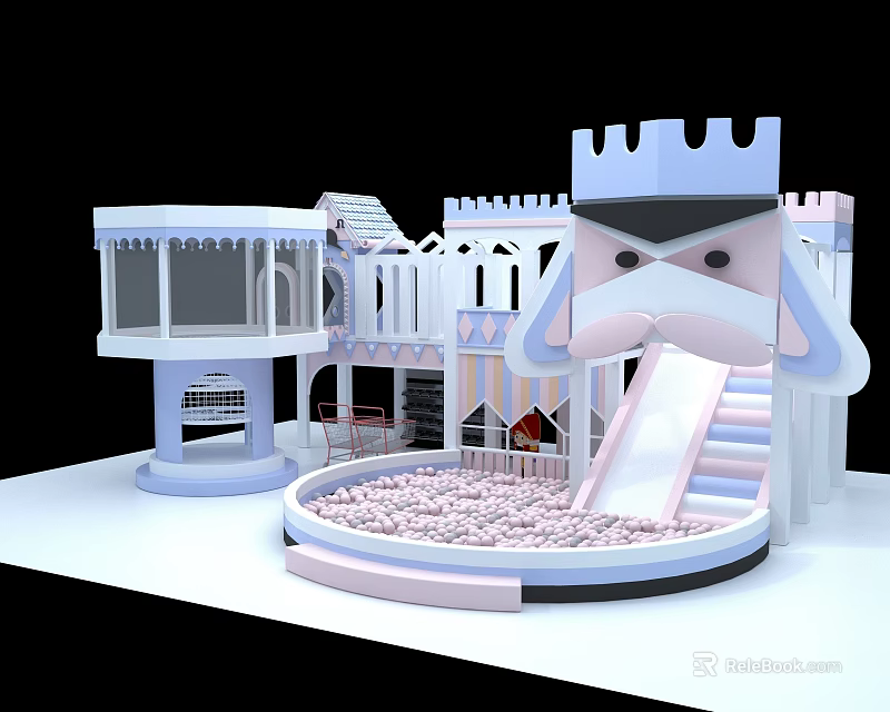 Castle Shaped Playground Equipment With Slide Climbing Frame And Ball Pit 3d model 