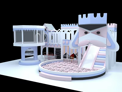 Castle Shaped Playground Equipment With Slide Climbing Frame And Ball Pit 3d model