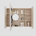 Modern Wall Mounted Bathroom Cabinet With Round Mirror And Skincare Storage Shelves