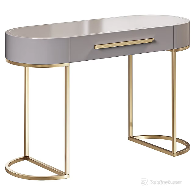 Modern Gray Dressing Table With Gold Metal Legs And Sleek Drawer Design 3d model 
