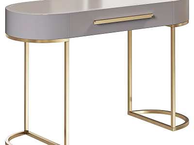 Modern Gray Dressing Table With Gold Metal Legs And Sleek Drawer Design 3d model