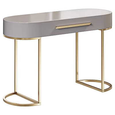 Modern Gray Dressing Table With Gold Metal Legs And Sleek Drawer Design 3d model