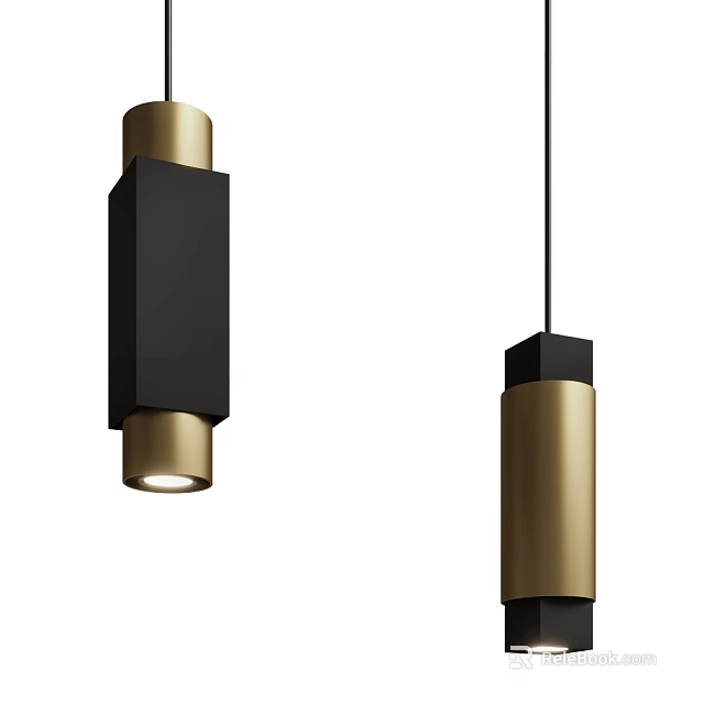 Modern Black And Gold Pendant Lights With Cylindrical Shape And Minimalist Design 3d model 