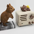 Stuffed Toys Display with Standing Animal and Small Bear on Vintage Radio