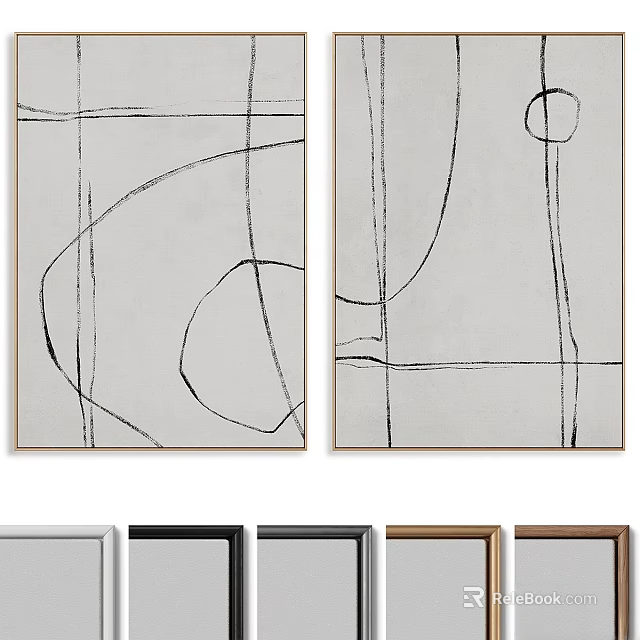 Modern Picture Frames With Abstract Line Art And Various Color Finishes 3d model 