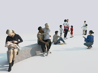 Group Of Diverse People Engaging In Various Activities In Open Space 3d model
