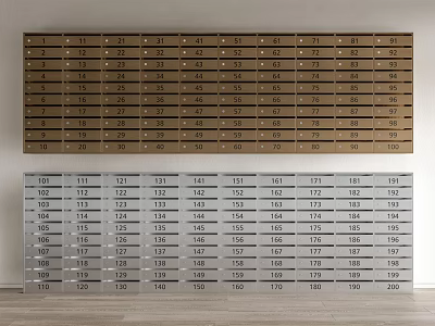 Public Community Mailboxes With Double Rows Of Numbered Metal Storage Compartments 3d model