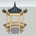 Traditional Chinese Wooden Pavilion With Hexagonal Base And Ornate Curved Eaves Design