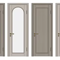 Modern Interior Hinged Doors With Glass Panels Wooden Texture And Gold Handles