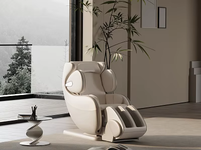 Modern Beige Massage Recliner Chair in Elegant Indoor with Floor to Ceiling Window and Greenery 3d model