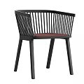 Modern Dark Wooden Dining Chair With Slatted Back And Light Upholstered Seat