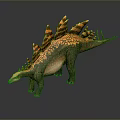 Realistic Stegosaurus Dinosaur 3D Model With Green Textured Skin And Orange Yellow Plates