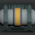 Industrial Cylindrical Equipment with Green Supports Yellow Stripe and Base Stand