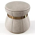Elegant Light Gray Leather Sofa Stool With Golden Metallic Band And Stitched Details