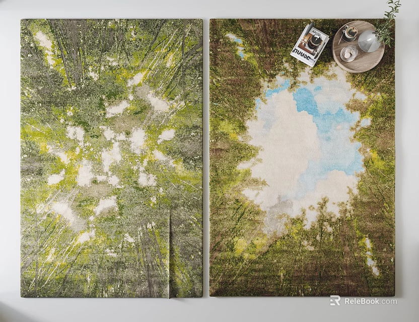 Square Rug Featuring Forest View with Clouds and Blue Sky Design 3d model 