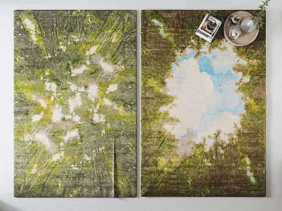 Square Rug Featuring Forest View with Clouds and Blue Sky Design 3d model