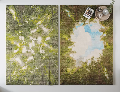 Square Rug Featuring Forest View with Clouds and Blue Sky Design 3d model