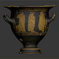 Yellow and Black Amphora with Human Figures as Decorative Household Item