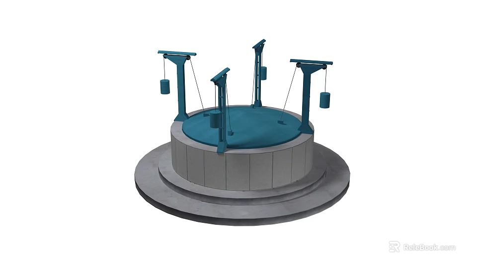 Industrial Equipment Featuring Circular Rotary Platform Blue Hanging Components And Gray Base 3d model 