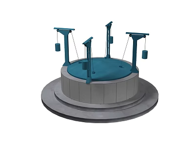 Industrial Equipment Featuring Circular Rotary Platform Blue Hanging Components And Gray Base 3d model