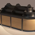 Assorted Fresh Fruits and Vegetables on Curved Display Shelves with Wooden Black Structure