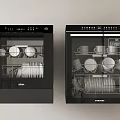 Modern Black Kitchen Dishwashers With Plates Cups And Interior View