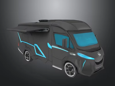 Futuristic Black RV With Blue LED Accent Lines And Extended Side Design 3d model