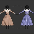 Elegant Pink Purple Vintage Dresses with White Lace Collar Belted Waist and A line Skirt