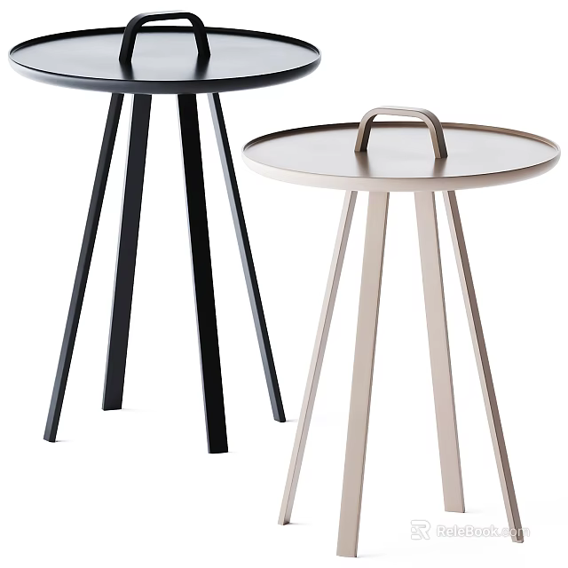 Modern Black And Golden Side Tables With Round Top Three Legs And Handle 3d model