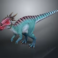 Colorful 3D Rendered Dinosaur Model With Spiked Back Striped Tail And Red Head