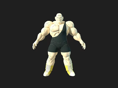 Muscular Game Character With Black Singlet White Shoes Yellow Accents And Bulky Build 3d model