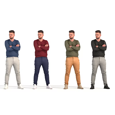 Man Full Length Standing with Arms Crossed in Four Different Colored Outfits 3d model