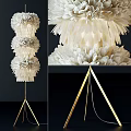 Elegant Modern Floor Lamp With Feather Shade And Golden Triangular Stand 3d model