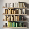 Multi Tiered Bookshelf Displaying Organized Books With Colorful Spines And Decorative Vase