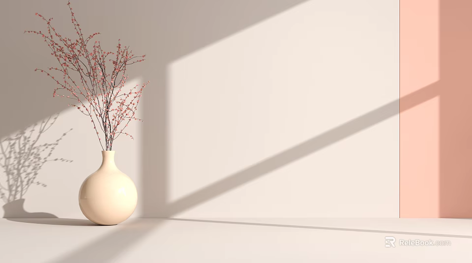 Landscape Sculpture Featuring Ceramic Vase With Light And Shadow On Light Colored Wall 3d model 
