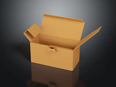 Open Brown Cardboard Box With Handle And Empty Interior On Dark Background 3d model