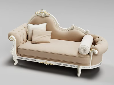 French Style Chaise Lounge With Ornate Carvings And Cushions 3d model
