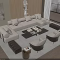 Modern Living Room Sofa Coffee Table Set With Armchairs Ottomans And Decorative Rug