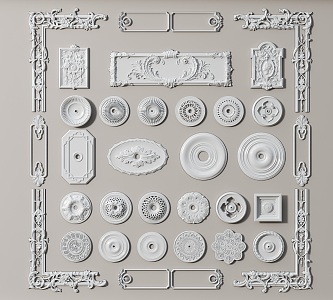 European-style lamp panel carved plaster lines 3d model