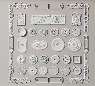 European-style lamp panel carved plaster lines 3d model