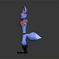 Blue Cartoon Fox Character with Big Ears Red Scarf Black Eye Patch and Arms Outstretched