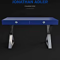Modern Blue Dining Table With Two Drawers And Silver Metal Legs