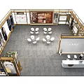 Vanke Golden Frame Exhibition Booth With Display Areas Reception Desk And Modern Interior