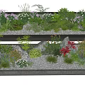 Colorful Flowers and Plants in Rectangular Planter Boxes With Stones and Pebbles