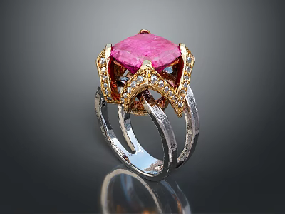 Elegant Silver Ring With Pink Gemstone And Gold Accents For Daily Use 3d model