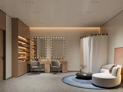 Bridal Shop Interior With Lit Vanity Mirrors And Cozy Seating 3d model