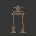 Chinese Traditional Pavilion With Ornate Roof And Carved Pillars In Classical Style