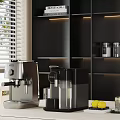 Stylish Coffee Machines on Kitchen Counter with Silver Black Design and Fresh Lemons Near Window