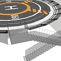 Circular Platform Design With Central H Symbol Ring Pattern And Attached Staircase 3d model